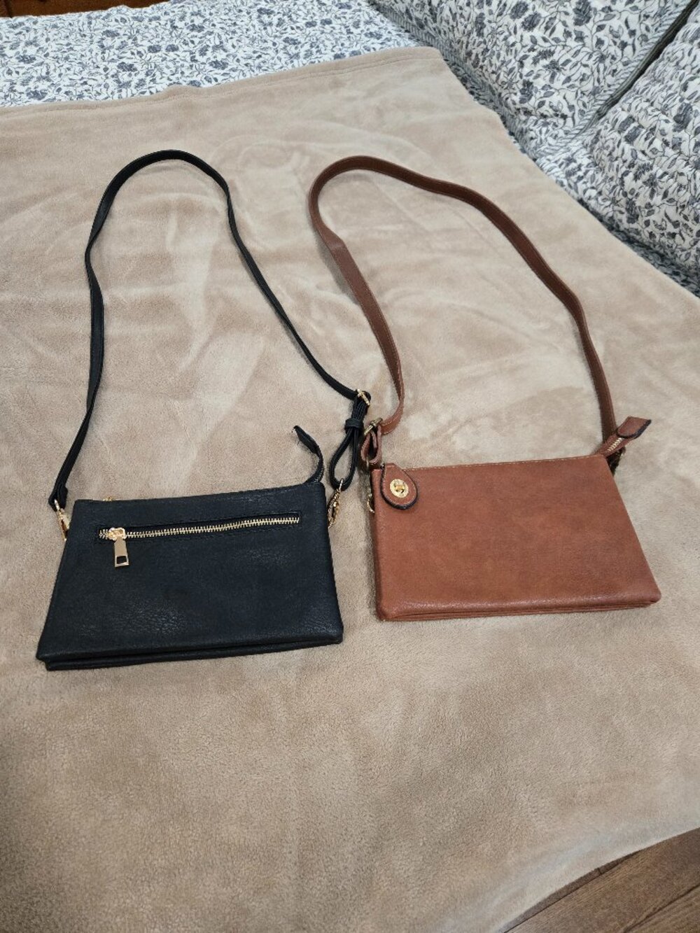 2 Women's Crossbody Purses.  One Tan the other Black.